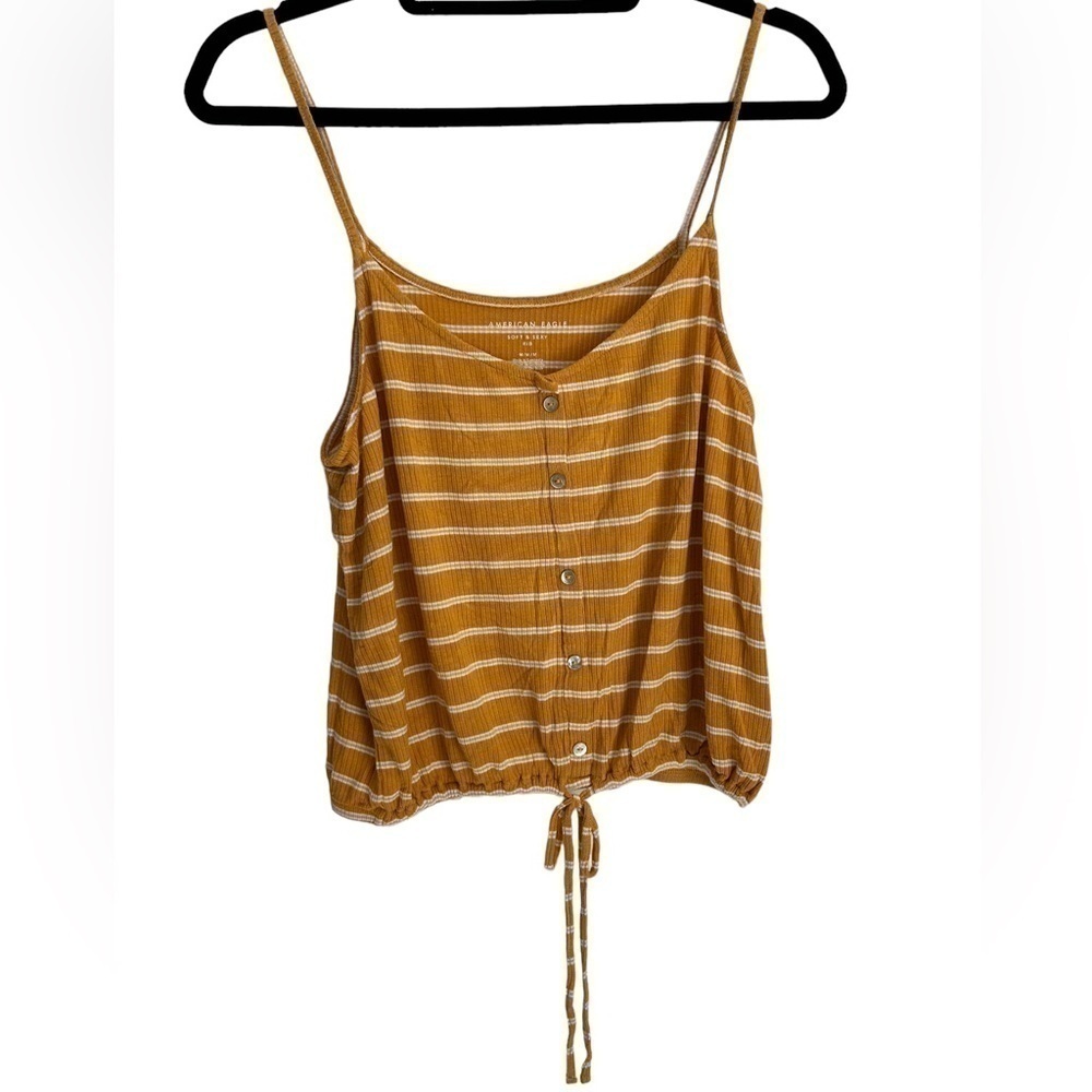 American Eagle Soft & Sexy Ribbed Crop Tank- Mustard Yellow/White Size Medium
